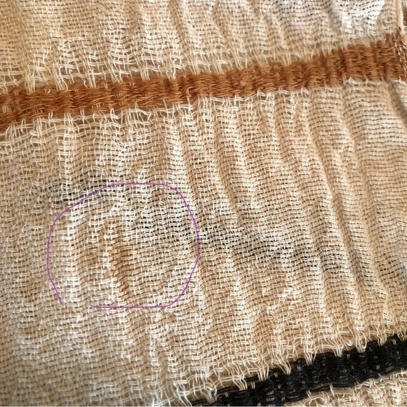 On The Road Kimono Shawl Wrap Ruana Woven Ivory Tan Navy Woven Fringe One Size - Picture 15 of 16